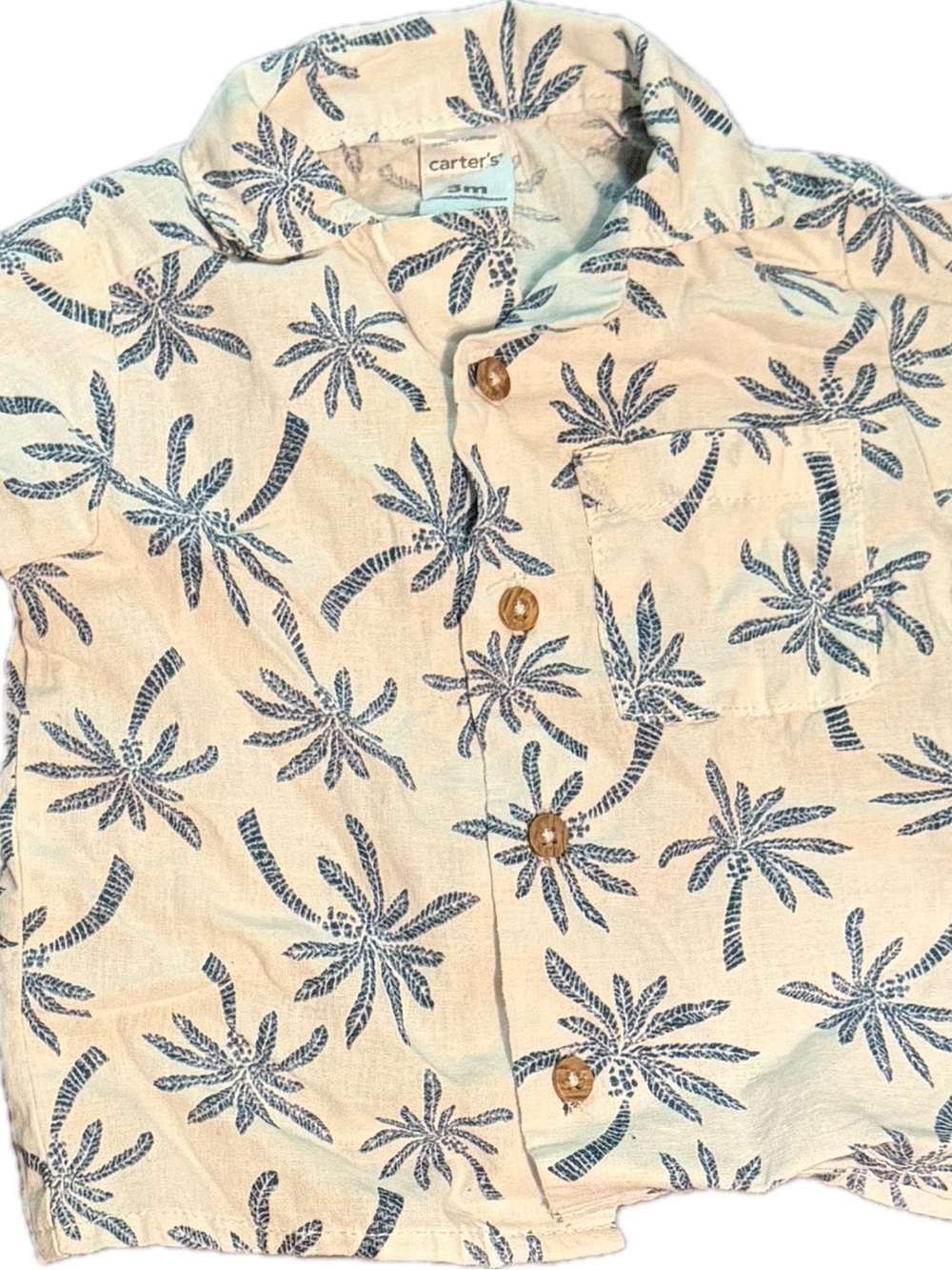 Carter's Cream Short-Sleeve Palm-Print Button Shirt